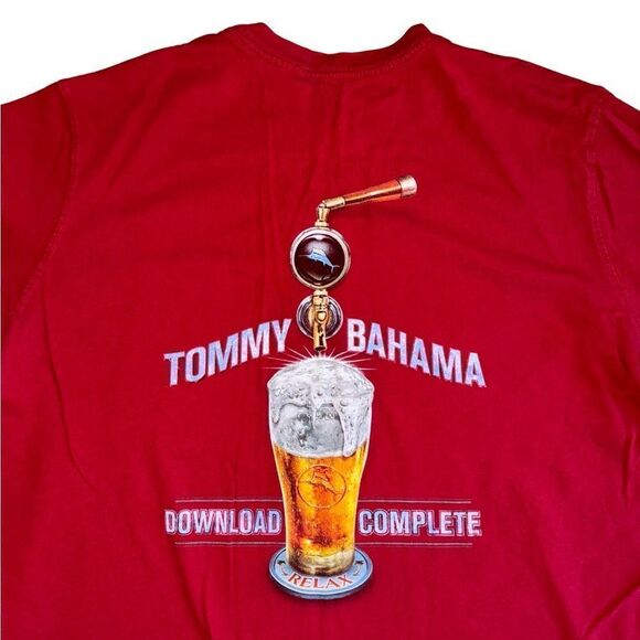 Tommy Bahama Red "Download Complete" Beer Pour Tee Shirt - Size Medium - Picture 6 of 6